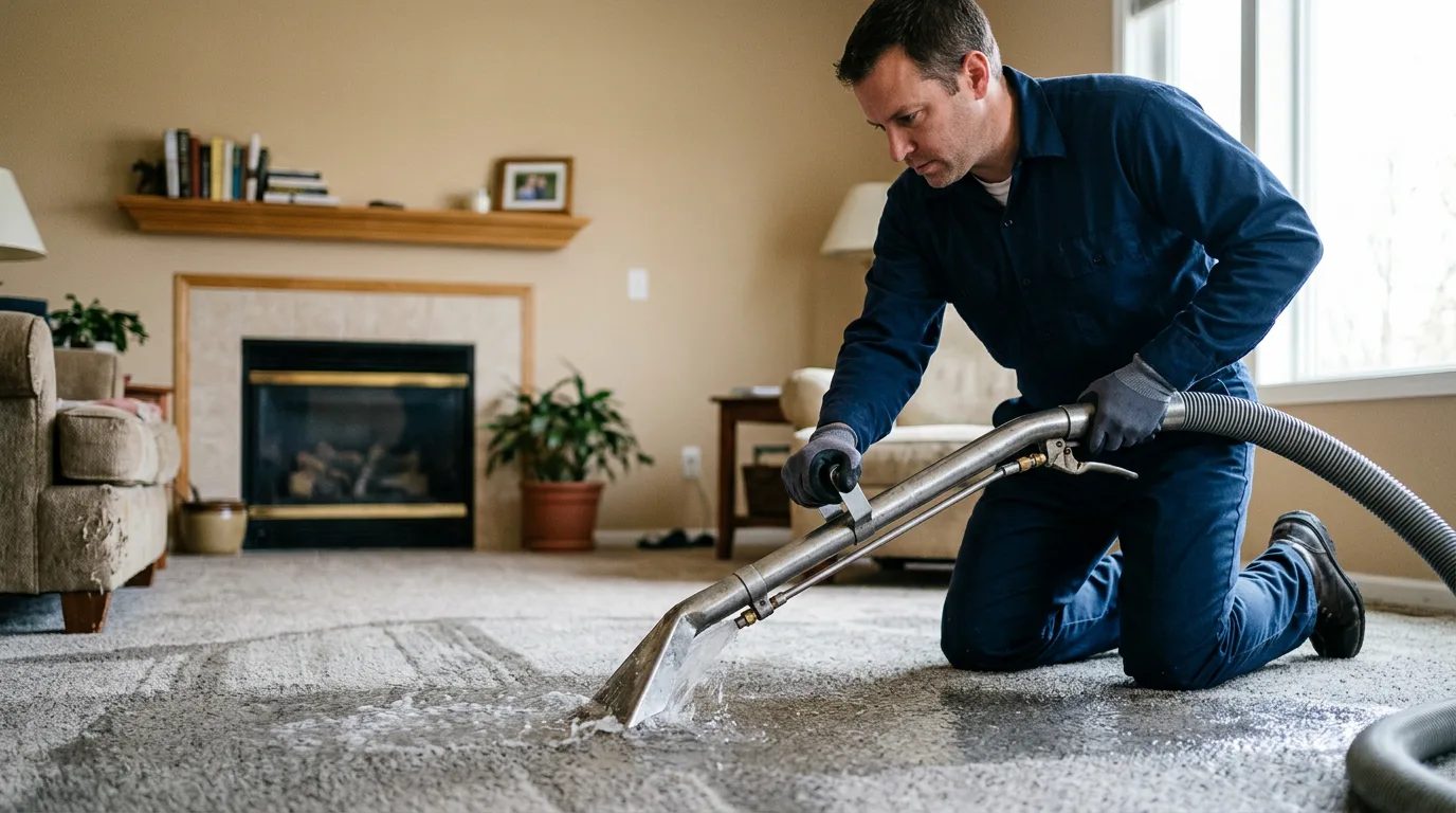 Water damage restoration technician working near Rex, NC